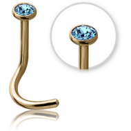 ZIRCON GOLD PVD COATED TITANIUM SWAROVSKI CRYSTAL JEWELLED CURVED NOSE STUD PIERCING