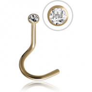 ZIRCON GOLD PVD COATED TITANIUM SWAROVSKI CRYSTAL JEWELLED LARGE LEFT CURVE NOSE STUD PIERCING